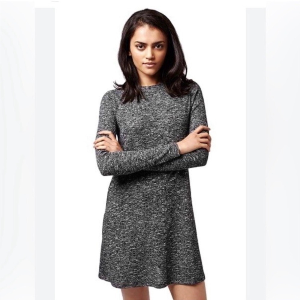 TOPSHOP Women's Gray knit Long Sleeve mini Dress